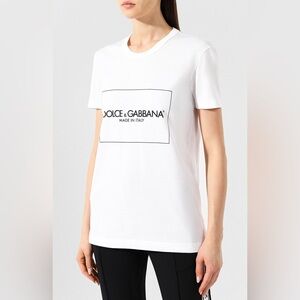 Dolce & Gabbana Graphic White Crew Neck “Made in Italy” T-Shirt